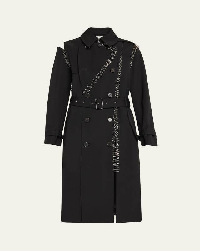 Safety Pin Double-Breasted Wool Belted Coat